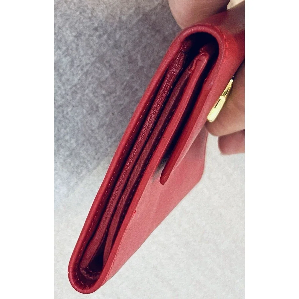 VTG Paloma Picasso Red Leather Trifold Wallet Gold X Logo Kiss Motif Italy